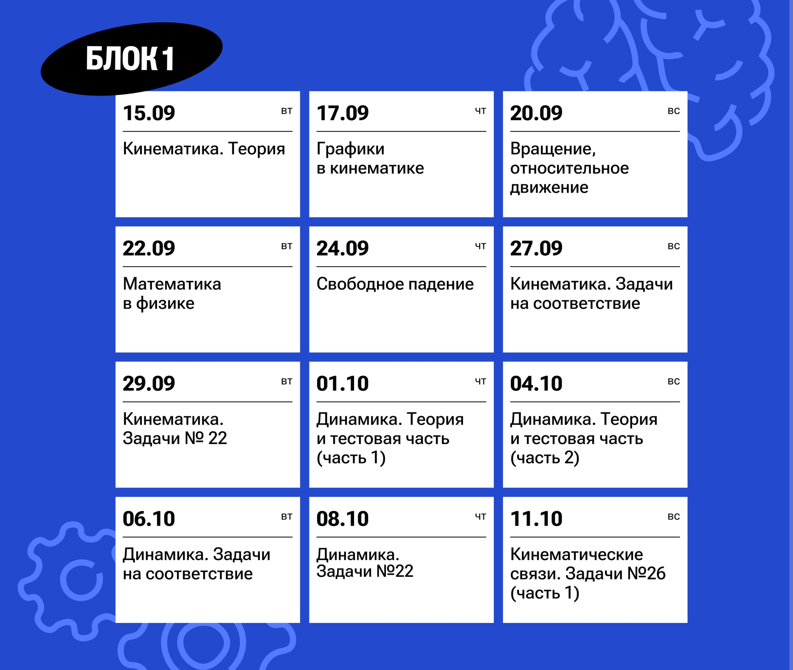 Расписание курса Физика
