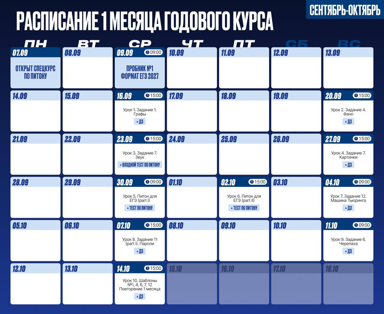 Расписание курса Информатика