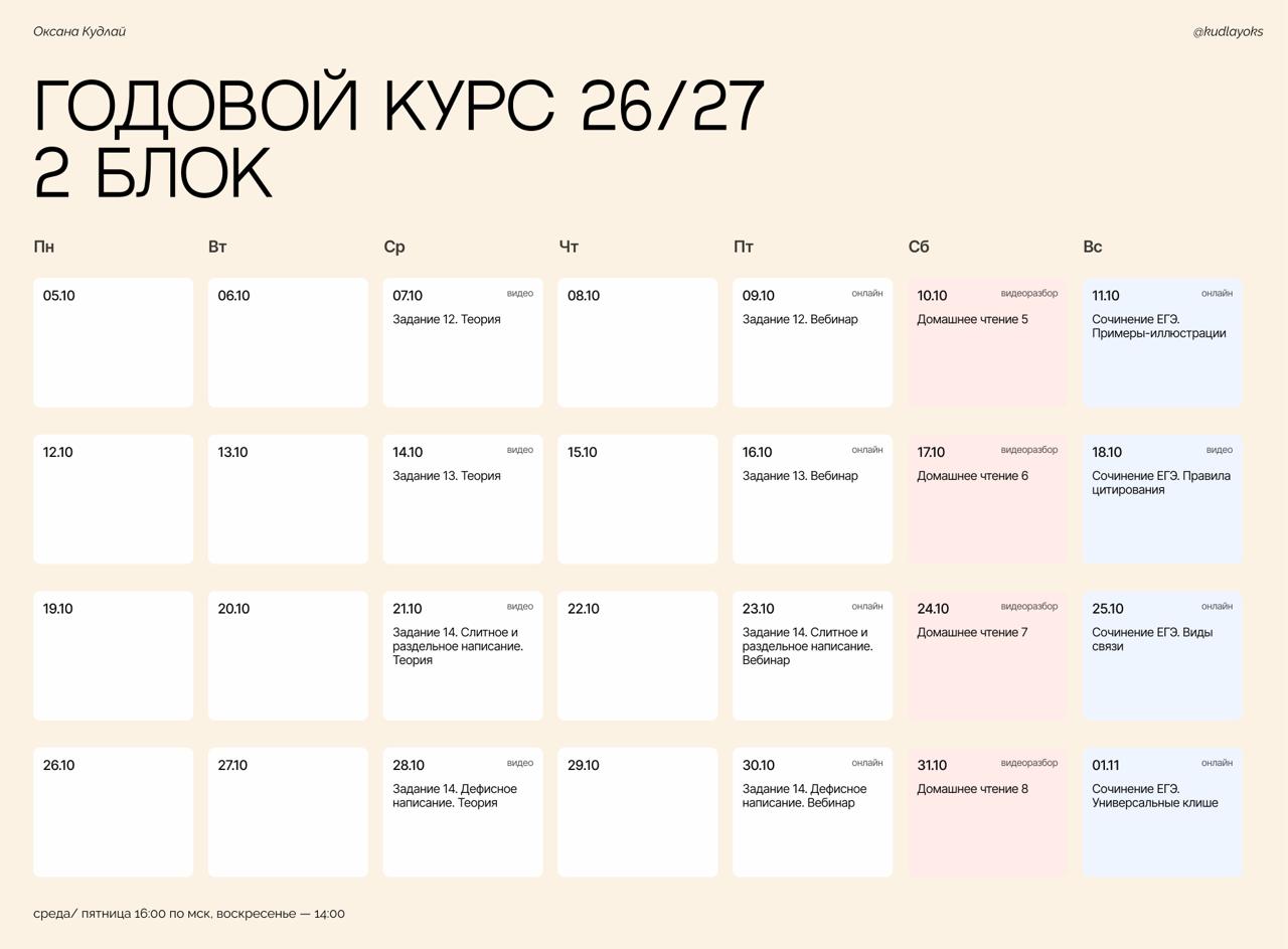 Расписание курса Оксана Кудлай