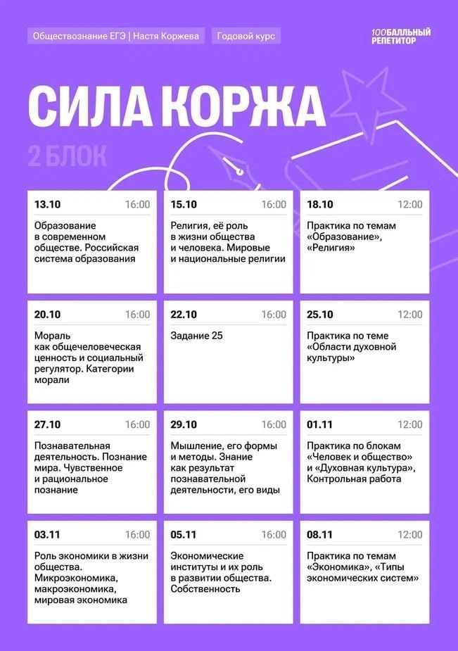 Расписание курса Коржева