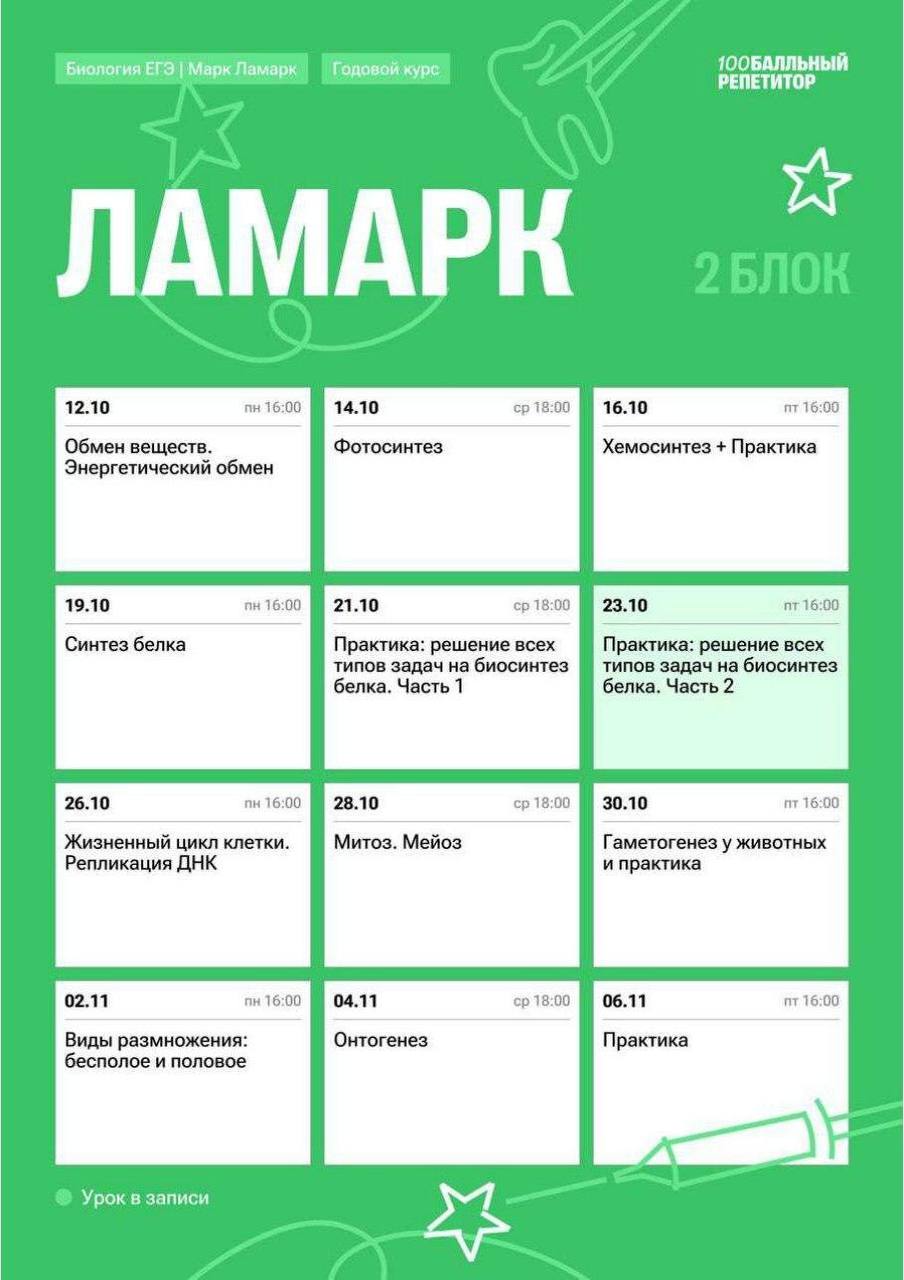 Расписание курса Марк | Биология